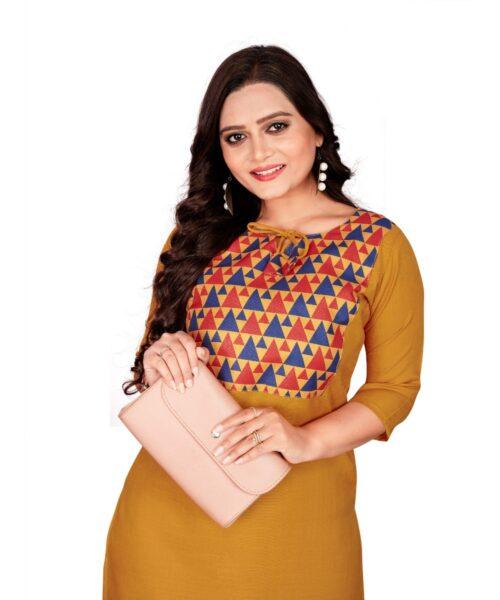 Generic Women's Cotton Printed Straight Kurti (Mustard Yellow) - Image 6