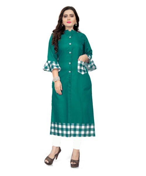 Generic Women’s Cotton Digital Printed Straight Kurti (Turquoise Green)