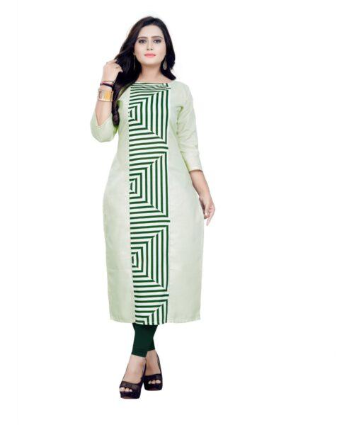 Generic Women’s Cotton Digital Print Straight Kurti (Light Green)