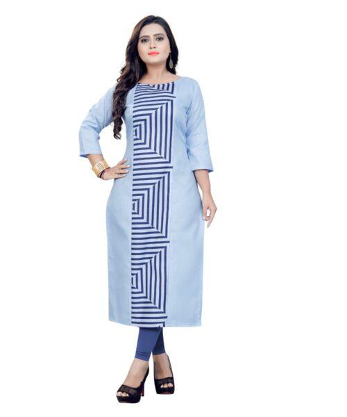 Generic Women’s Cotton Digital Print Straight Kurti (Light Blue)