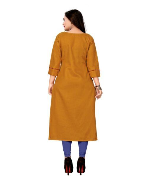 Generic Women's Cotton Embroidery Straight Kurti (Mustard Yellow) - Image 3