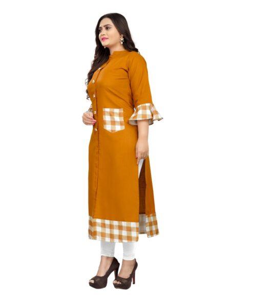 Generic Women's Cotton Digital Printed Straight Kurti (Mustard Yellow) - Image 4