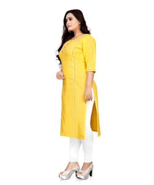 Generic Women's Cotton Soild A-Line Kurti (Yellow) - Image 4