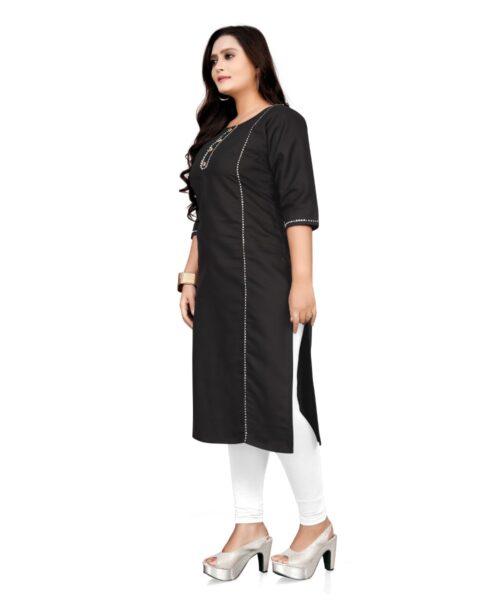 Generic Women's Cotton Soild A-Line Kurti (Black) - Image 3