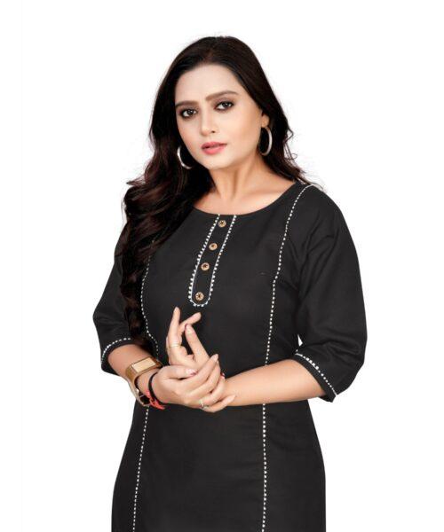 Generic Women's Cotton Soild A-Line Kurti (Black) - Image 5