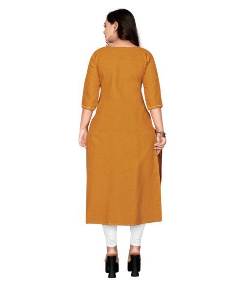 Generic Women’s Cotton Embroidery Straight Kurti (Mustard Yellow)