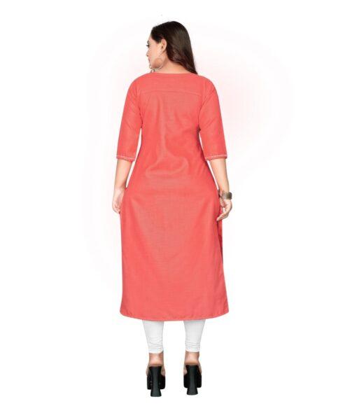 Generic Women’s Cotton Embroidery Straight Kurti (Peach)