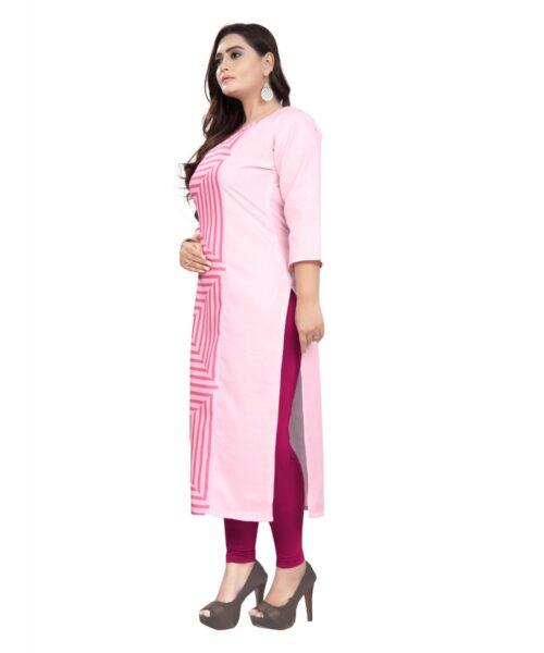 Generic Women’s Cotton Digital Print Straight Kurti (Light Pink)