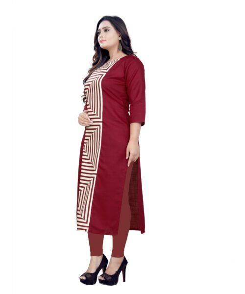 Generic Women’s Cotton Digital Print Straight Kurti (Maroon)