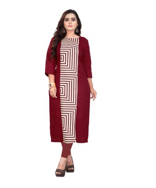 Generic Women’s Cotton Digital Print Straight Kurti (Maroon)