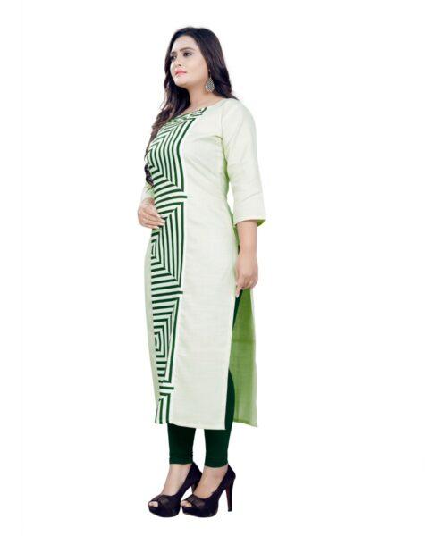 Generic Women’s Cotton Digital Print Straight Kurti (Light Green)