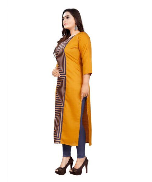 Generic Women’s Cotton Digital Print Straight Kurti (Mustard Yellow)