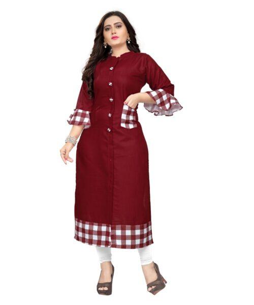 Generic Women’s Cotton Digital Printed Straight Kurti (Maroon)