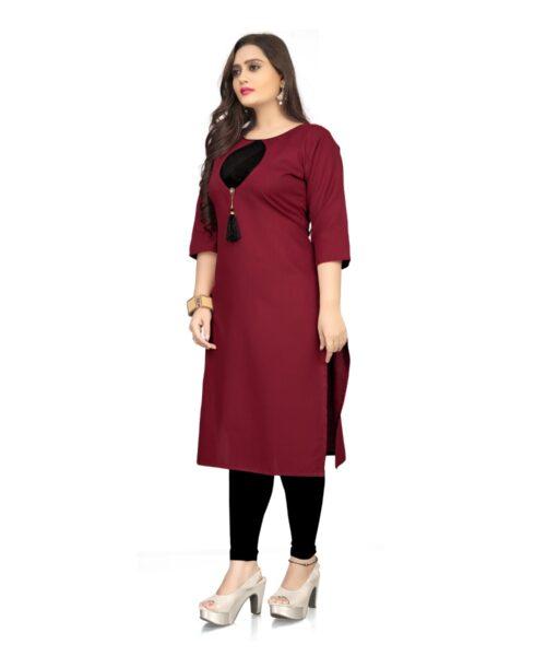 Generic Women's Cotton Soild A-Line Kurti (Maroon) - Image 4