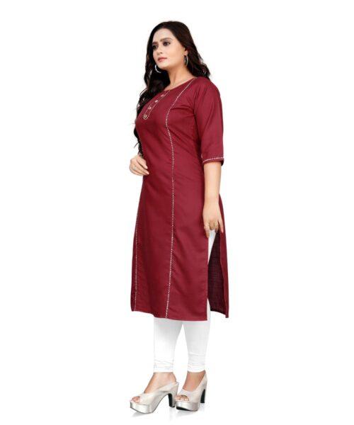 Generic Women's Cotton Soild A-Line Kurti (Maroon) - Image 3