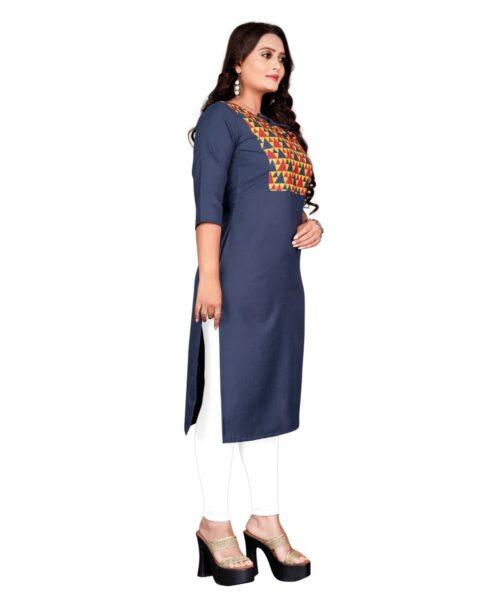 Generic Women's Cotton Printed Straight Kurti (Navy Blue) - Image 5