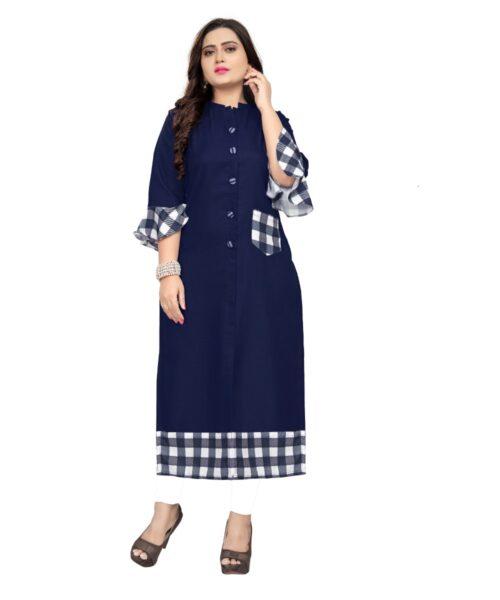 Generic Women’s Cotton Digital Printed Straight Kurti (Navy Blue)