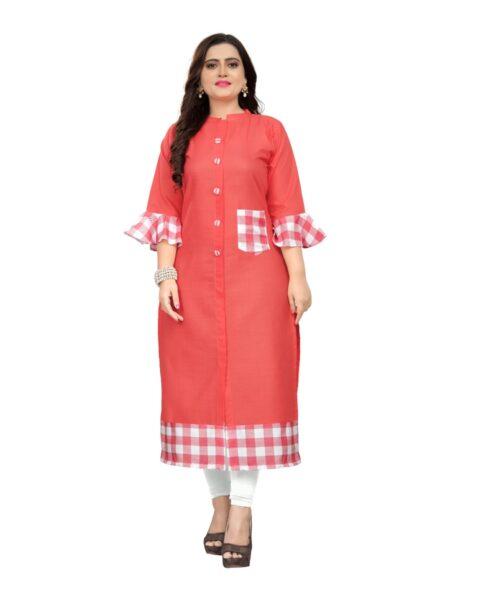 Generic Women’s Cotton Digital Printed Straight Kurti (Peach)