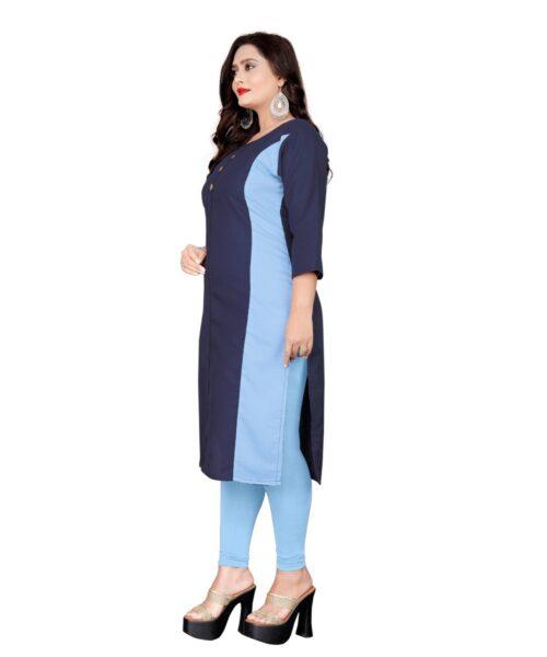 Generic Women's Cotton Soild Straight Kurti (Navy Blue) - Image 4