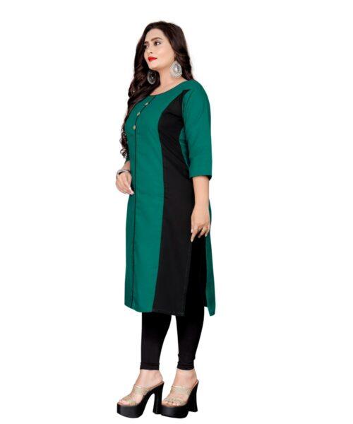 Generic Women's Cotton Soild Straight Kurti (Green) - Image 4