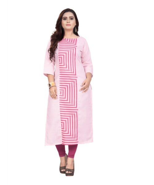 Generic Women’s Cotton Digital Print Straight Kurti (Light Pink)