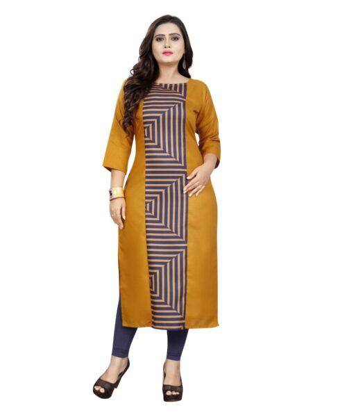 Generic Women’s Cotton Digital Print Straight Kurti (Mustard Yellow)