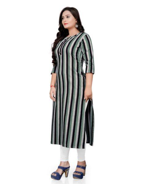 Generic Women's Cotton Printed Straight Kurti (Multi Color) - Image 4