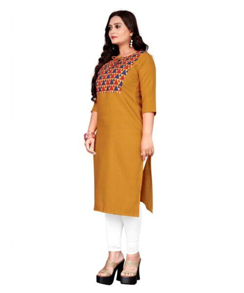 Generic Women's Cotton Printed Straight Kurti (Mustard Yellow) - Image 4