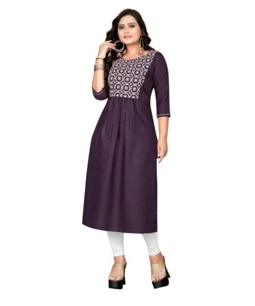 Generic Women’s Cotton Embroidery Straight Kurti (Black)