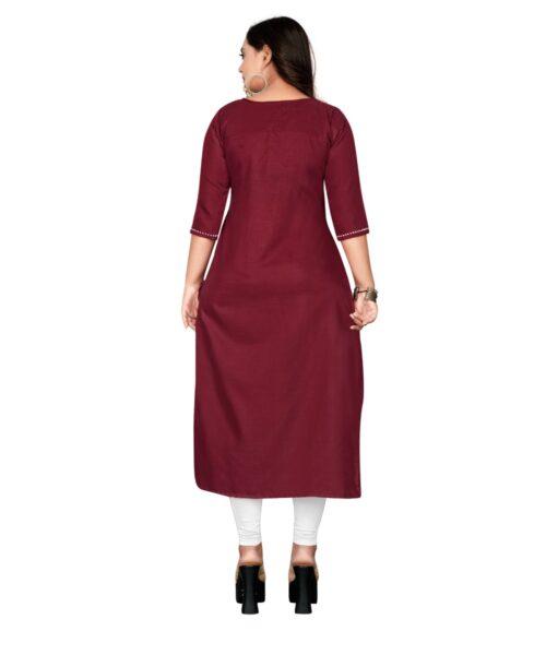 Generic Women’s Cotton Embroidery Straight Kurti (Maroon)