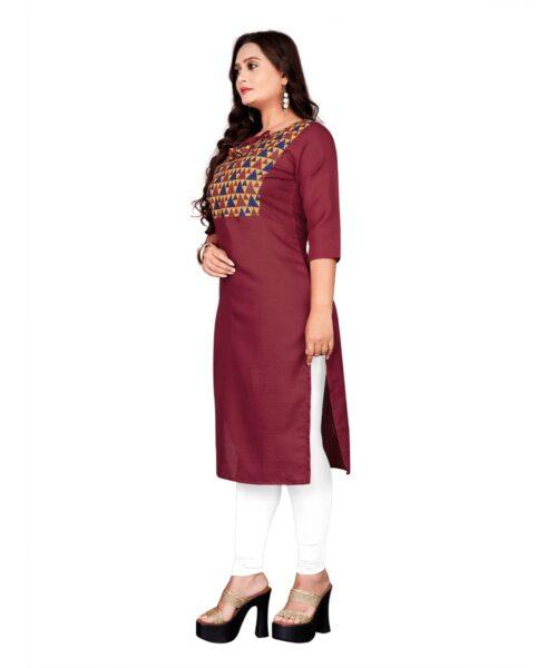 Generic Women's Cotton Printed Straight Kurti (Maroon) - Image 5