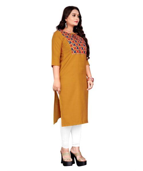 Generic Women's Cotton Printed Straight Kurti (Mustard Yellow) - Image 3