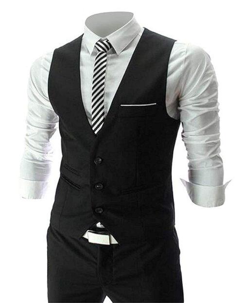 Black Color Classy Solid Polycotton Men’s Waistcoat