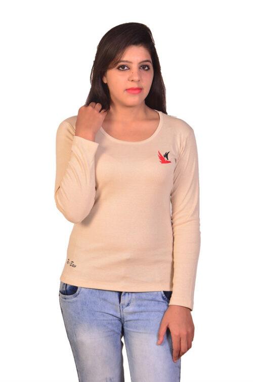 Women’s Solid Full Sleeve T-Shirt Top Casual Wear