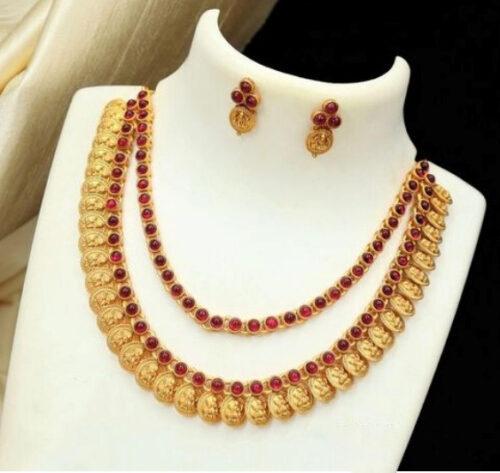 Generic Women’s Ethnic Double Line Laxmi Coin Jewellery Set (Red, Free Size)