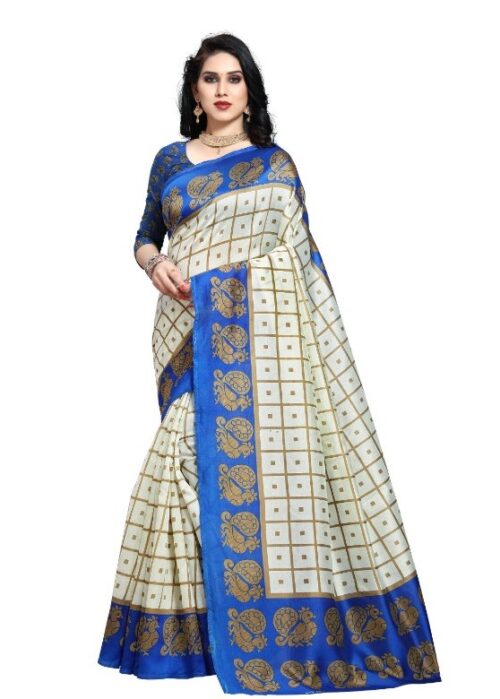 Generic Women’s Bhagalpuri Saree(Blue,5-6 Mtrs)