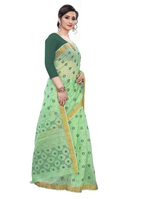 Women's Cotton Blend Saree(Parrot Green ,5-6Mtrs) - Image 3