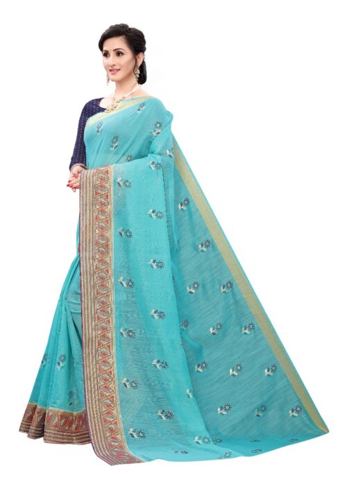 Women's Soft Cotton Silk Saree(Sea Green ,5-6Mtrs) - Image 3