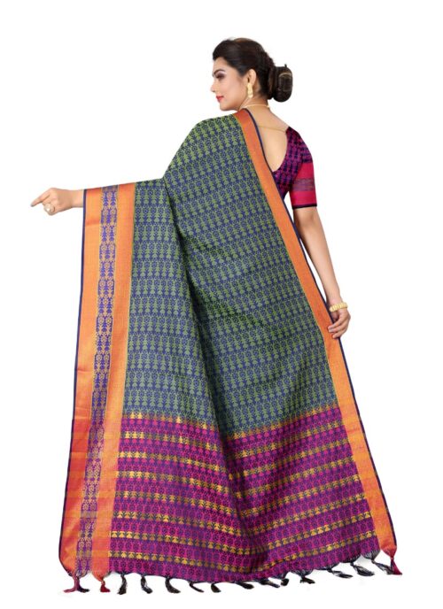 Women’s Tansui Silk Saree(Navy Blue ,5-6Mtrs)