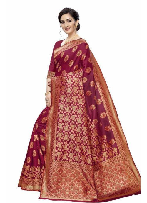 Women's Jacquard Saree (Magenta ,5-6Mtrs) - Image 4