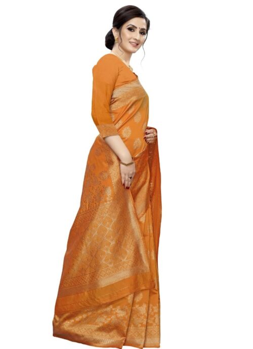 Women's Jacquard Saree (Orange ,5-6Mtrs) - Image 3