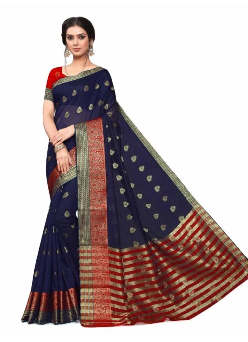 Women's Cotton_Silk Saree (Navy Blue ,5-6Mtrs) - Image 5