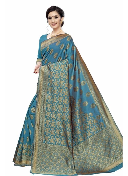 Women's Jacquard Saree (Rama ,5-6Mtrs) - Image 3