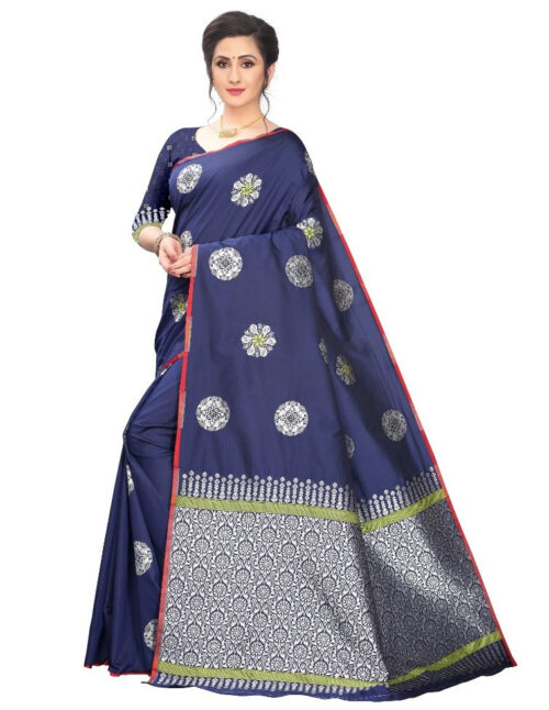 Women's Jacquard Saree (Navy Blue ,5-6Mtrs) - Image 4