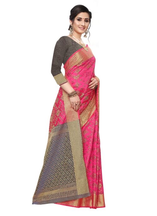 Women's Kanjivaram Silk Saree(Pink ,5-6Mtrs) - Image 3