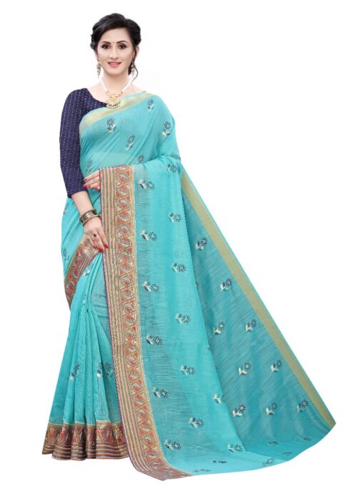 Women’s Soft Cotton Silk Saree(Sea Green ,5-6Mtrs)