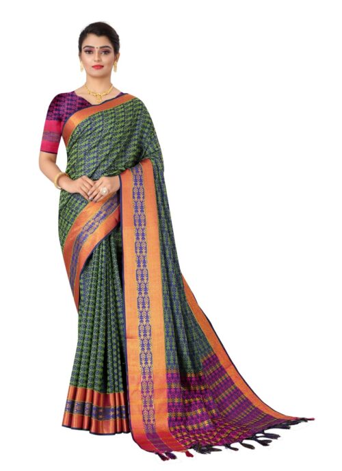 Women’s Tansui Silk Saree(Navy Blue ,5-6Mtrs)