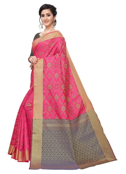 Women's Kanjivaram Silk Saree(Pink ,5-6Mtrs) - Image 4