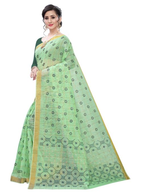 Women's Cotton Blend Saree(Parrot Green ,5-6Mtrs) - Image 4