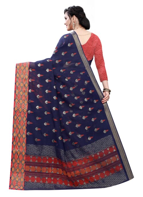 Women’s Soft Cotton Silk Saree(Navy Blue ,5-6Mtrs)